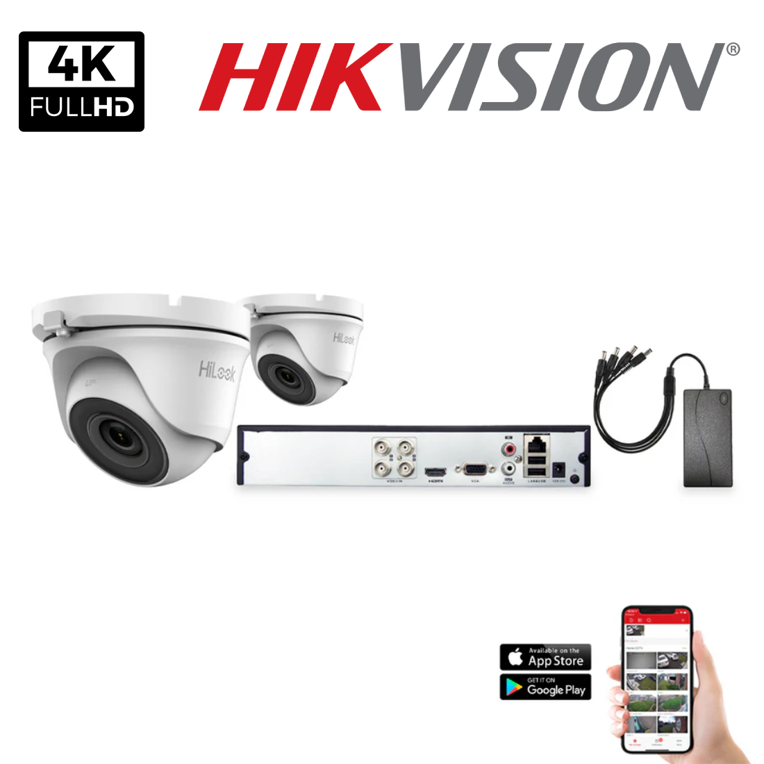 HiLook by Hikvision 2x Camera 4ch 1080P 2MP 20M CCTV Kit (HI-KIT-TVI-2MP-20M-2)